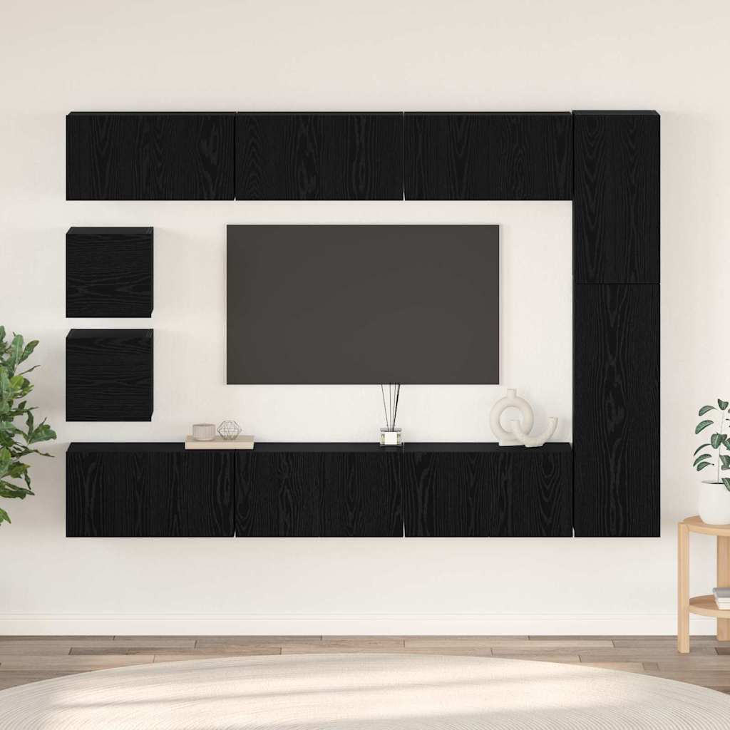 TV Cabinet Set 9 pcs Black Oak Engineered Wood