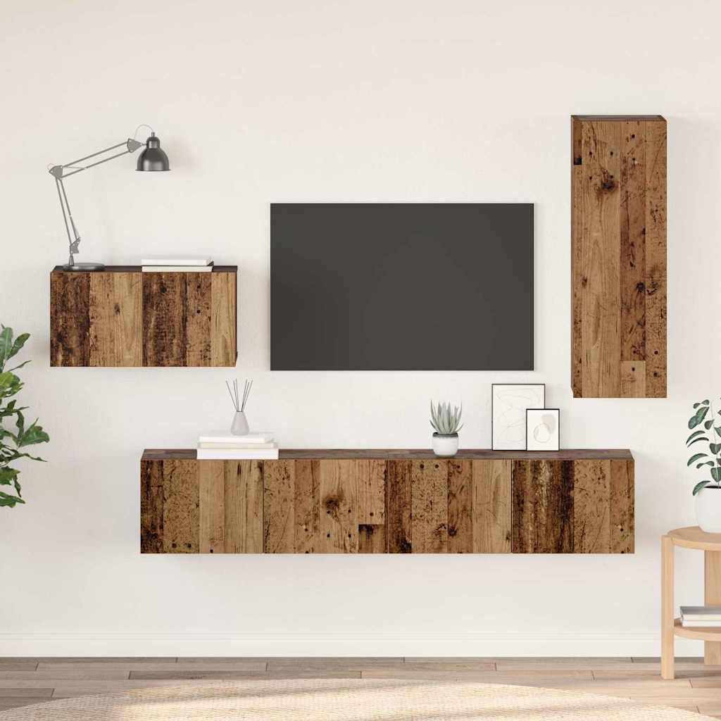 Conjunto de mueble de TV 4 pcs Roble Negro Madera de ingeniería