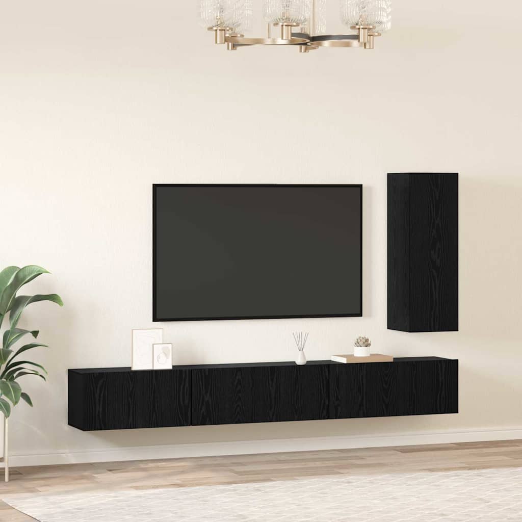Conjunto de mueble de TV 4 pcs Roble Negro Madera de ingeniería