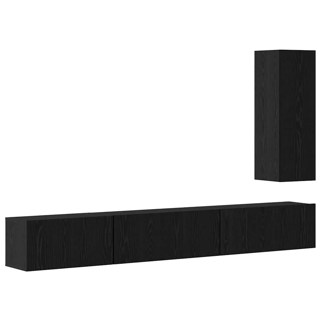 Conjunto de mueble de TV 4 pcs Roble Negro Madera de ingeniería