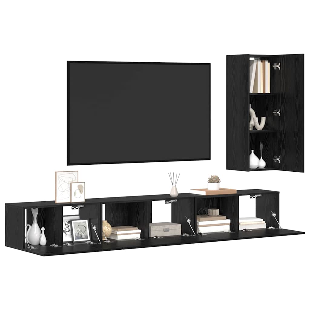 Conjunto de mueble de TV 4 pcs Roble Negro Madera de ingeniería