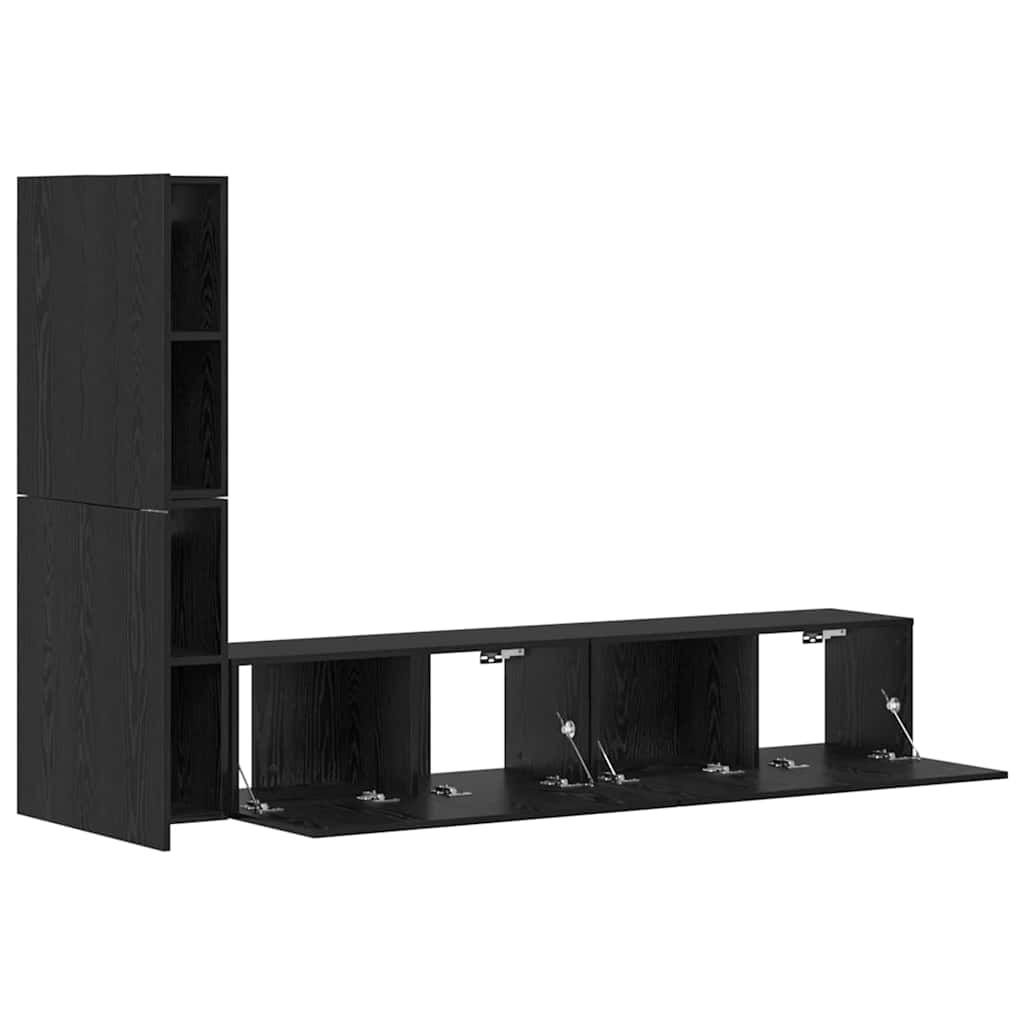 Mueble de TV de Pared 2 pcs Roble Negro Madera de ingeniería