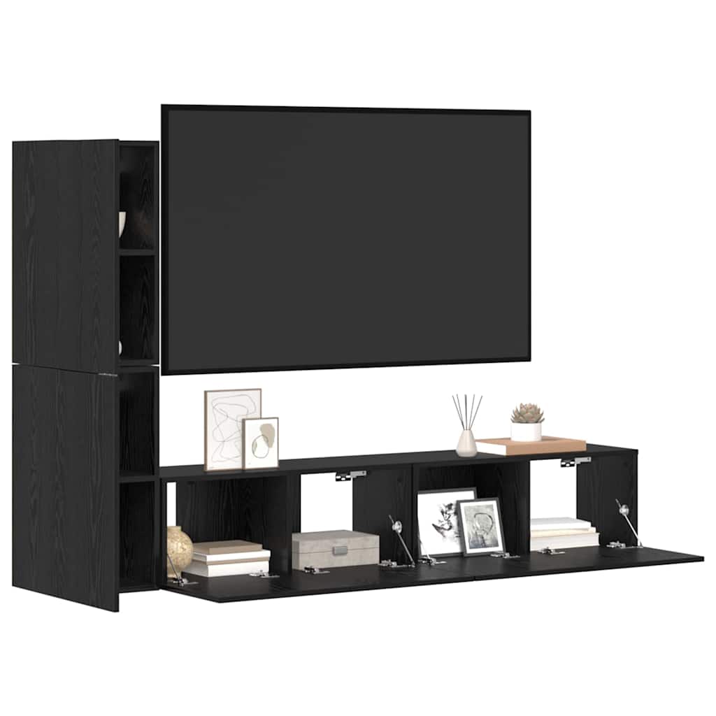 Mueble de TV de Pared 2 pcs Roble Negro Madera de ingeniería