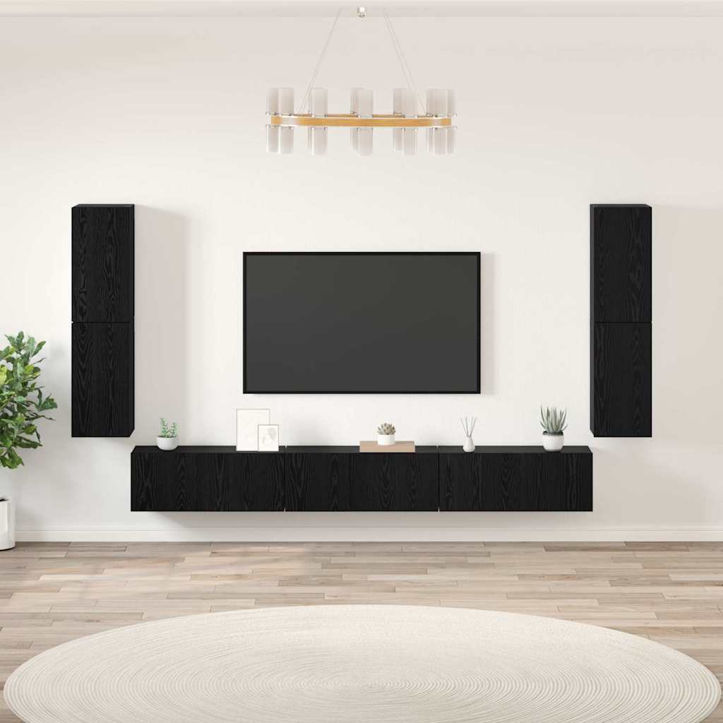 Unidades de TV 4 pcs Roble Negro Madera contrachapada