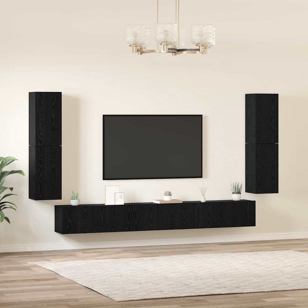Unidades de TV 4 pcs Roble Negro Madera contrachapada