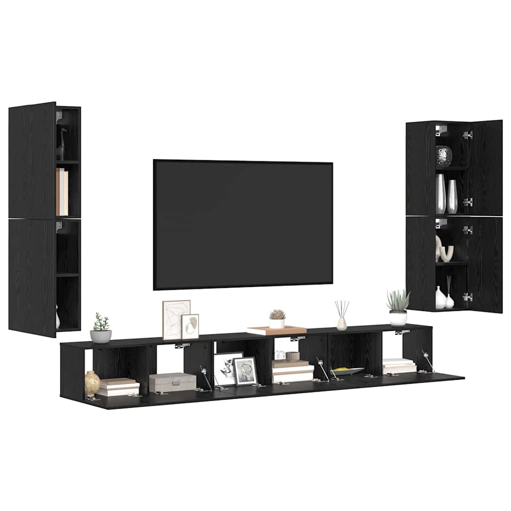 Unidades de TV 4 pcs Roble Negro Madera contrachapada
