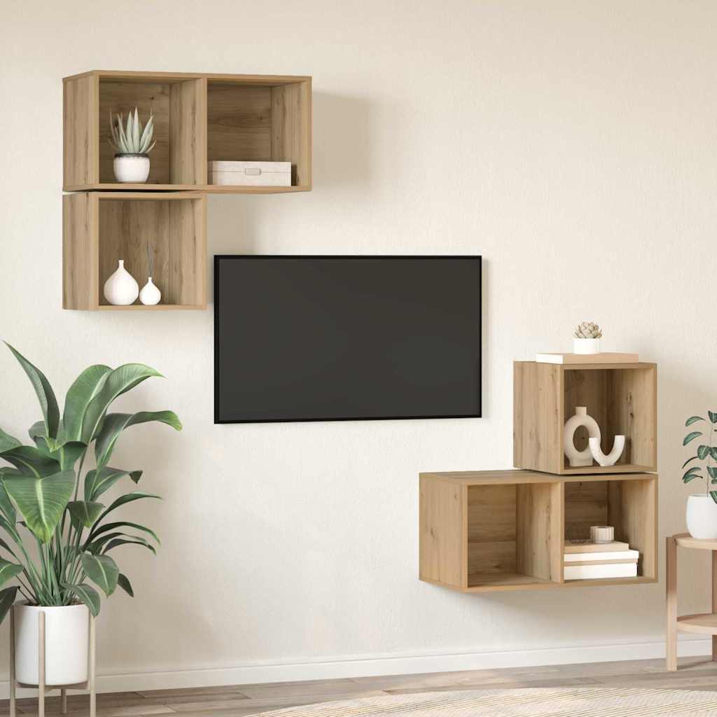 Conjunto de mueble de TV 4 pcs Roble artesanal