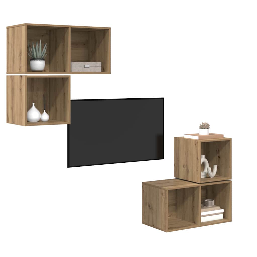 Conjunto de mueble de TV 4 pcs Roble artesanal