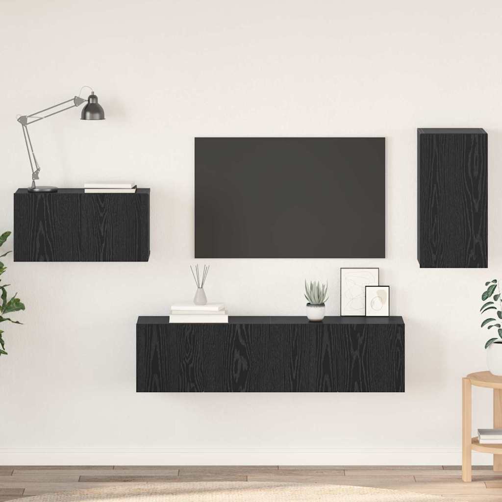 Conjunto de mueble de TV 4 pcs Roble Negro Madera de ingeniería