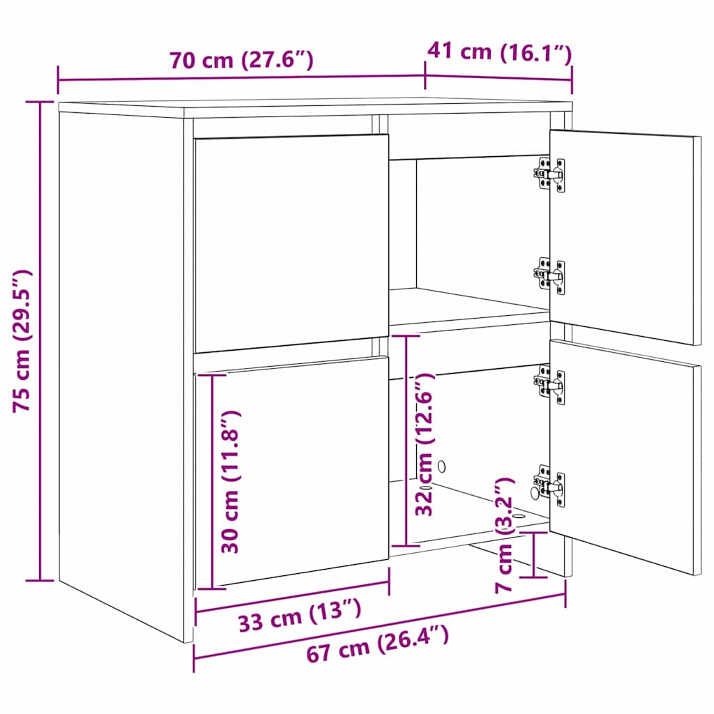 Aparador 2 pcs Madera vieja 70 x 41 x 75 cm