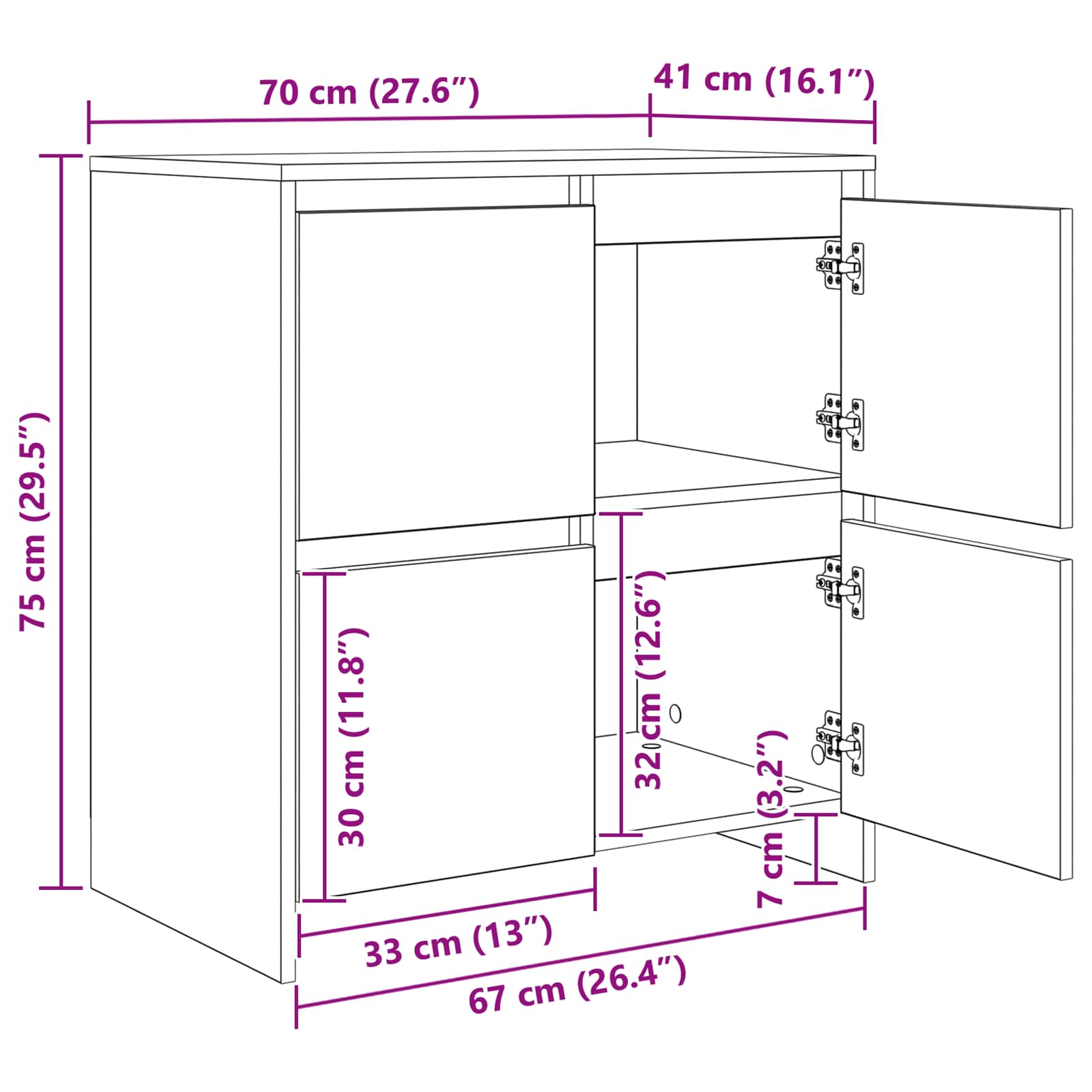 Aparador 2 pcs Madera vieja 70 x 41 x 75 cm