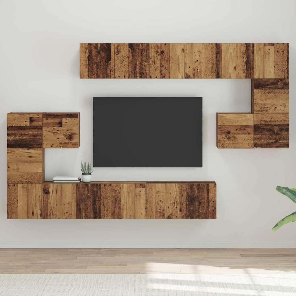 Conjunto de mueble de TV 10 pcs Madera envejecida