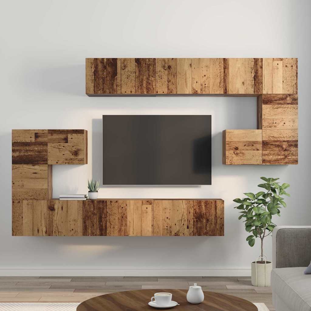 Conjunto de mueble de TV 10 pcs Madera envejecida