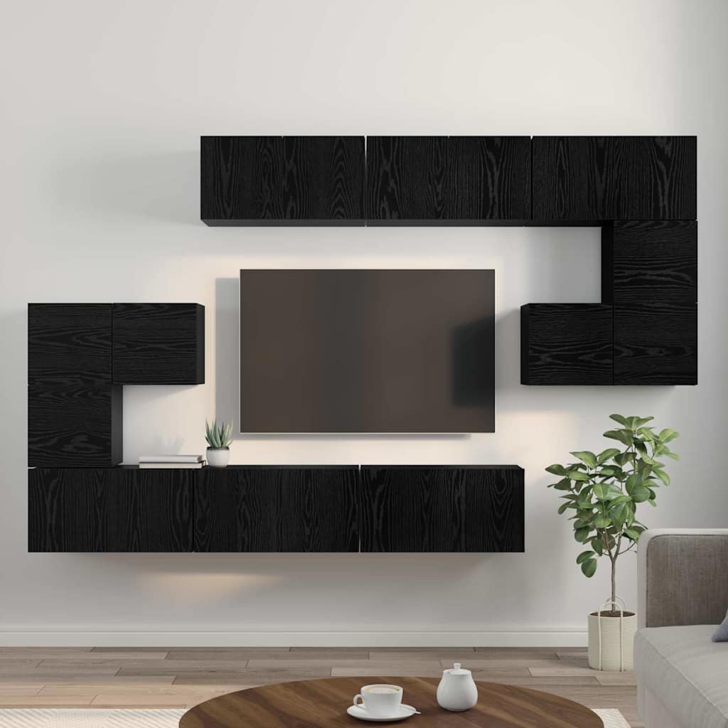 Conjunto de mueble de TV Montada en la pared 10 pcs Roble Negro