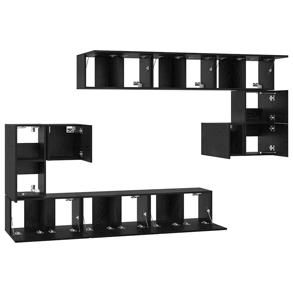 Conjunto de mueble de TV Montada en la pared 10 pcs Roble Negro
