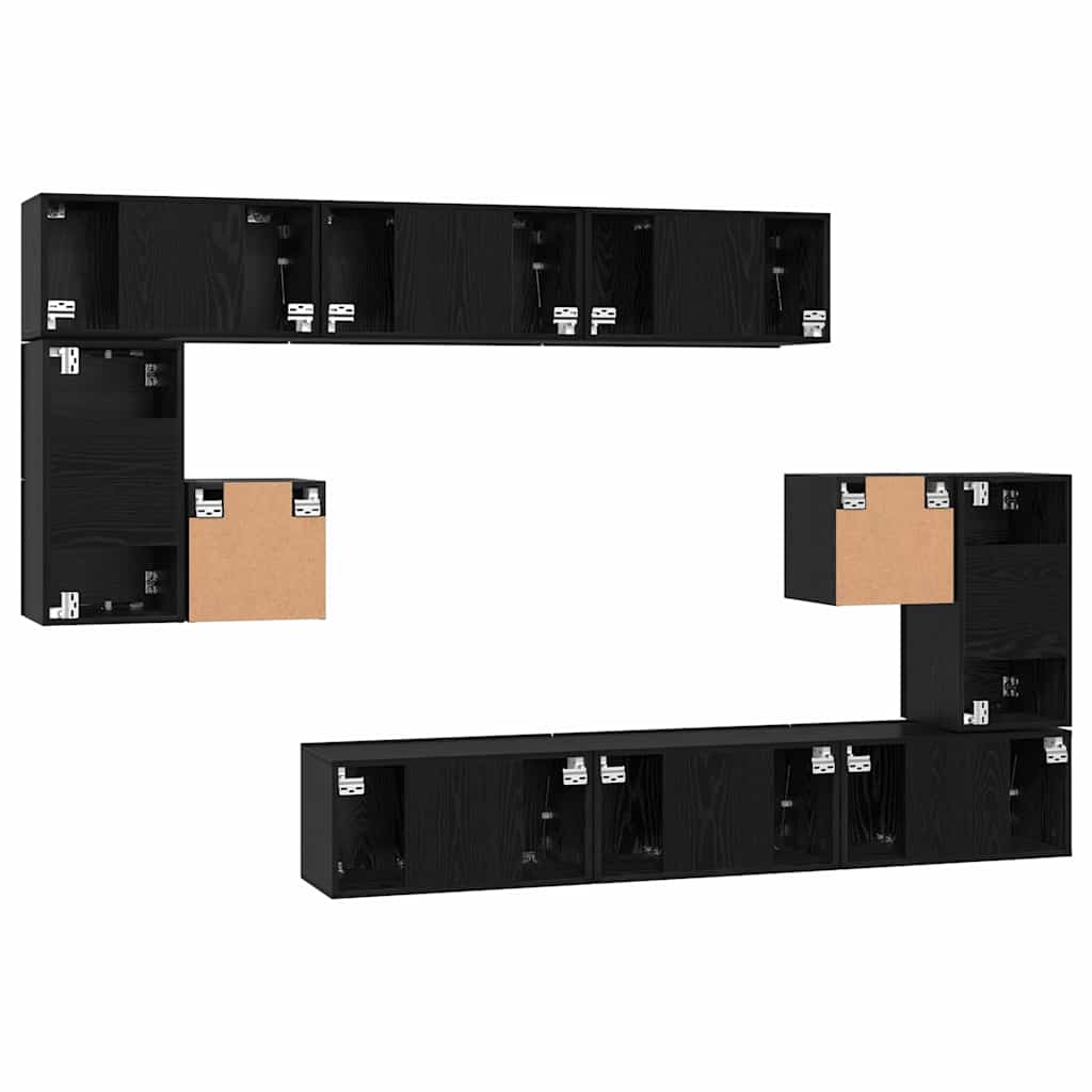 Conjunto de mueble de TV Montada en la pared 10 pcs Roble Negro