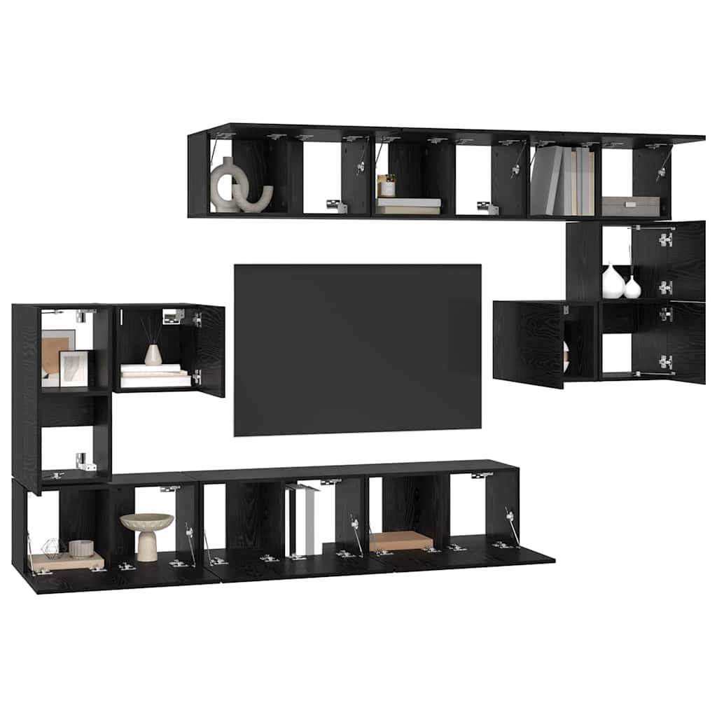 Conjunto de mueble de TV Montada en la pared 10 pcs Roble Negro