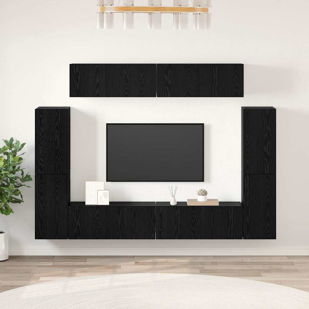 Conjunto de mueble de TV 8 pcs Roble negro Madera contrachapada