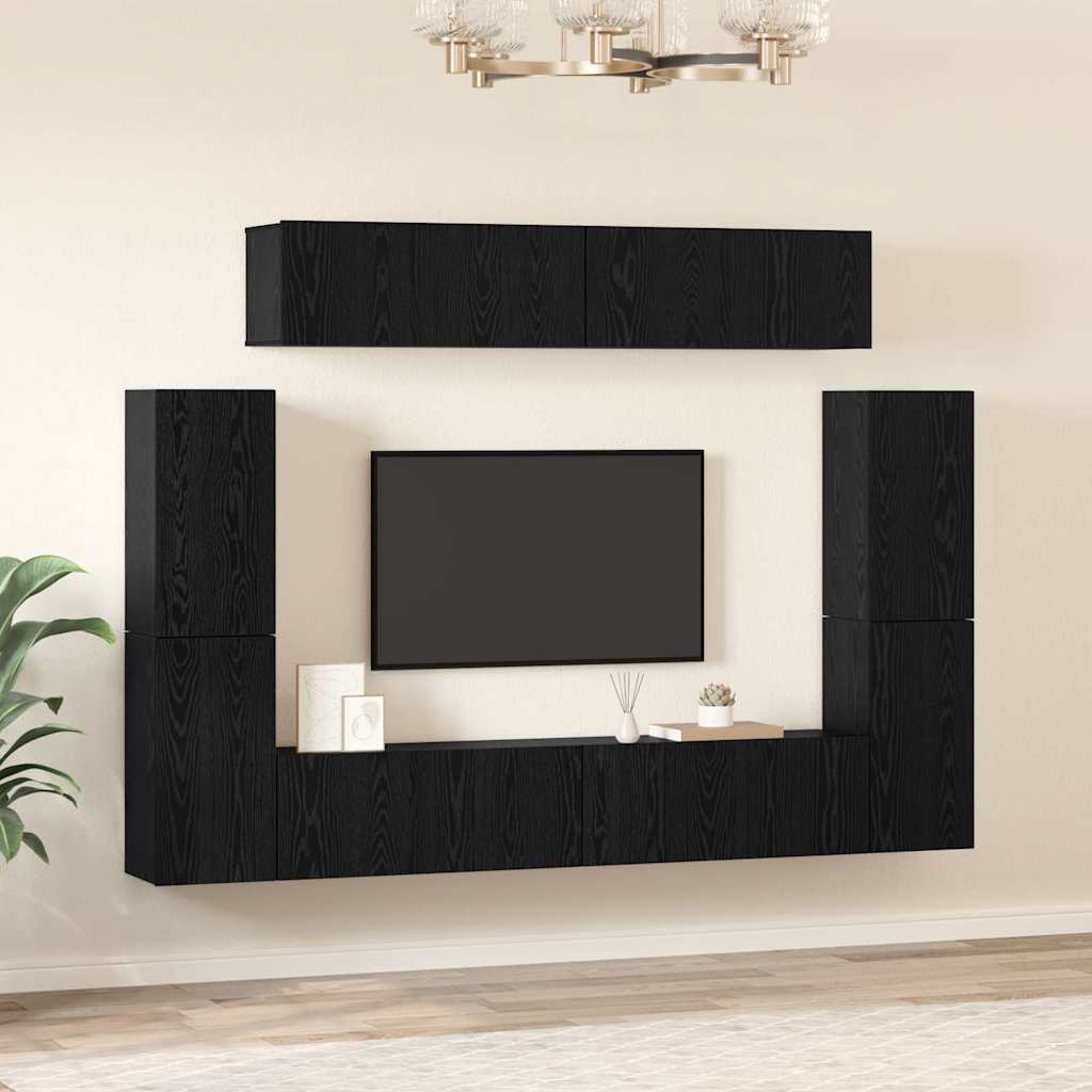 Conjunto de mueble de TV 8 pcs Roble negro Madera contrachapada