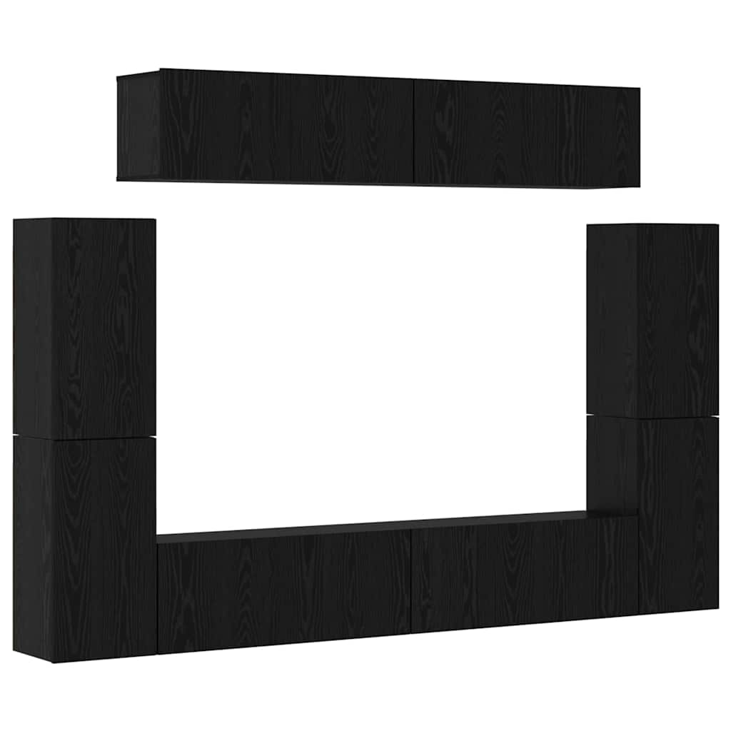 Conjunto de mueble de TV 8 pcs Roble negro Madera contrachapada