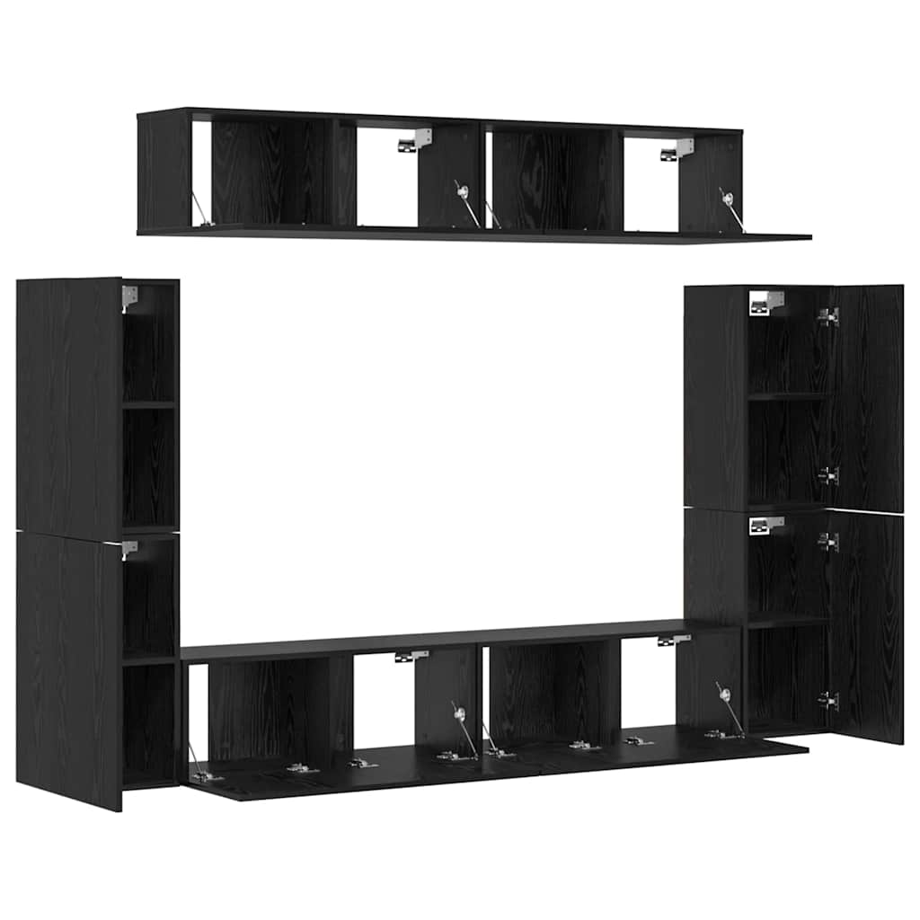 Conjunto de mueble de TV 8 pcs Roble negro Madera contrachapada
