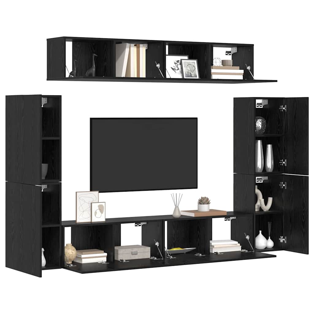 Conjunto de mueble de TV 8 pcs Roble negro Madera contrachapada