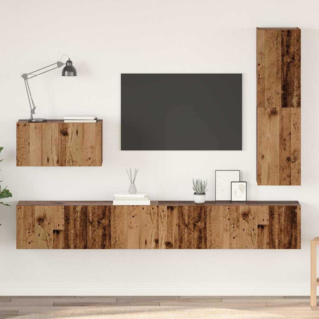 Conjunto de mueble de TV 4 pcs Roble Negro Madera de ingeniería