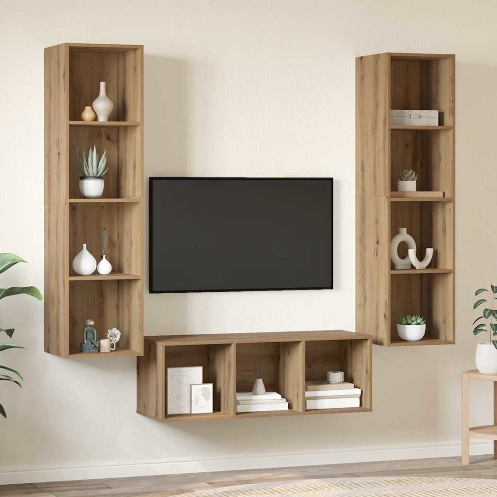 Conjunto de mueble de TV 3 pcs Roble artesanal
