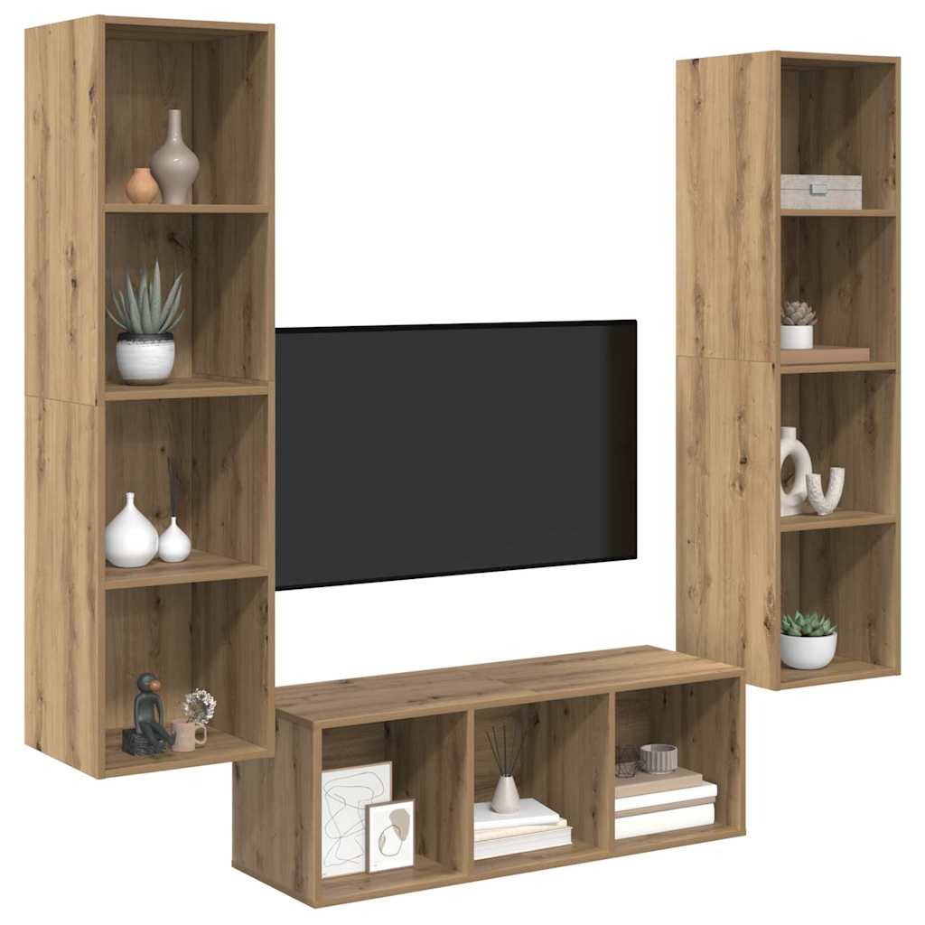 Conjunto de mueble de TV 3 pcs Roble artesanal