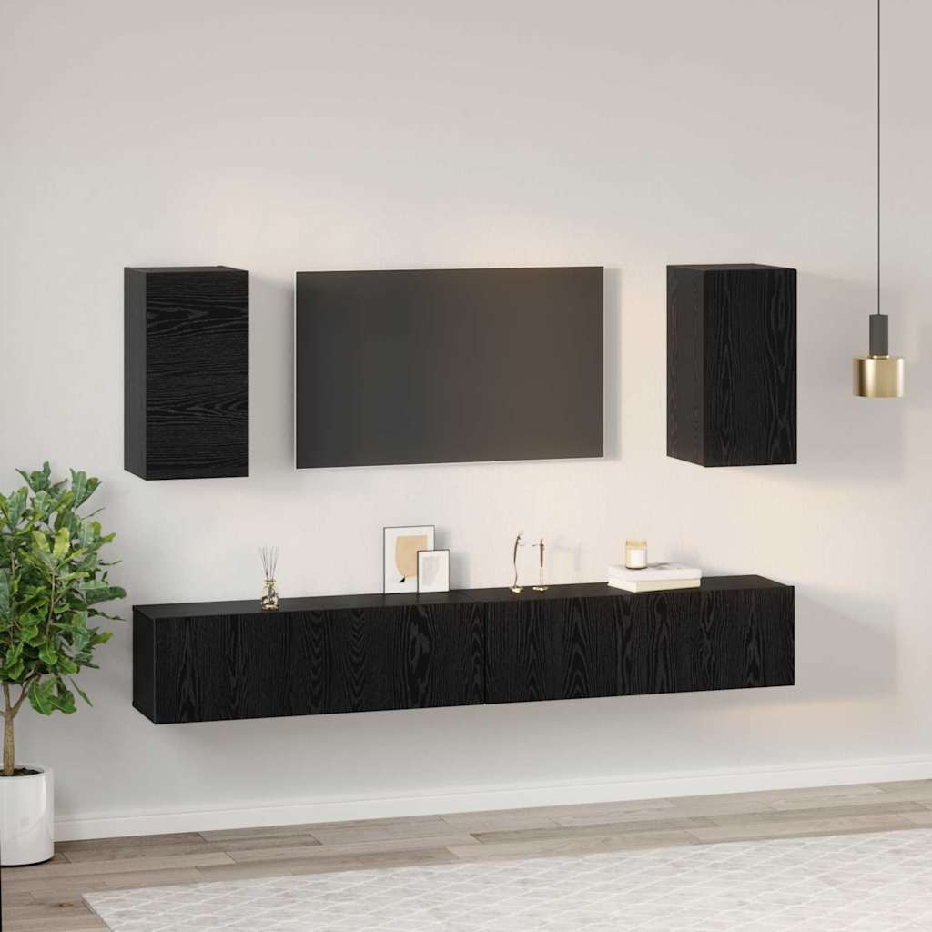 Mueble de TV de Pared 3 pcs 100 x 30 x 30 cm Roble Negro