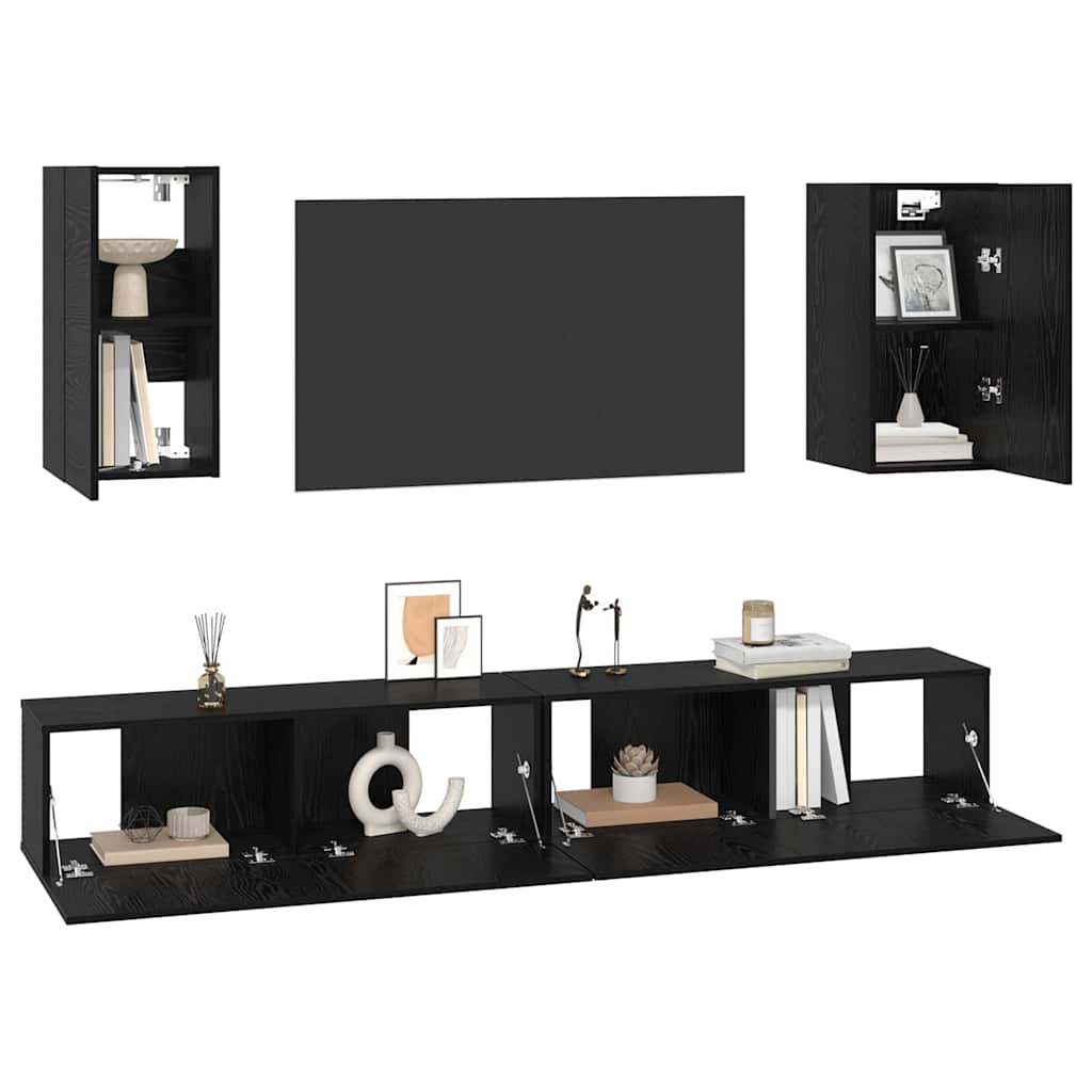 Mueble de TV de Pared 3 pcs 100 x 30 x 30 cm Roble Negro