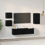 Conjunto de mueble de TV 5 pcs Roble Negro Madera de ingeniería