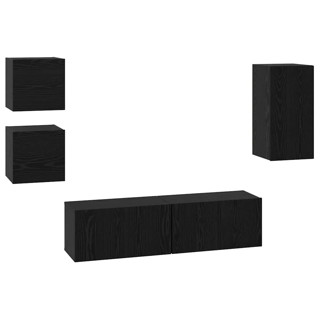 Conjunto de mueble de TV 5 pcs Roble Negro Madera de ingeniería