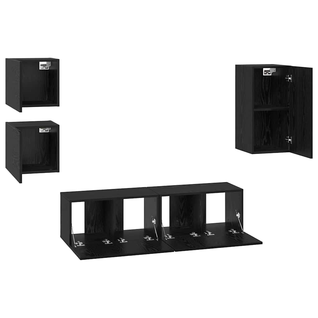 Conjunto de mueble de TV 5 pcs Roble Negro Madera de ingeniería