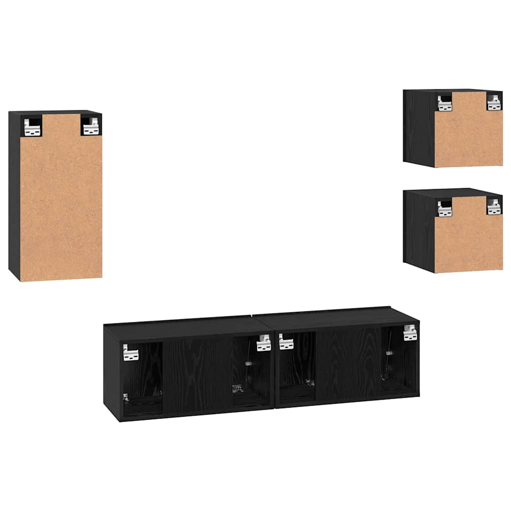 Conjunto de mueble de TV 5 pcs Roble Negro Madera de ingeniería