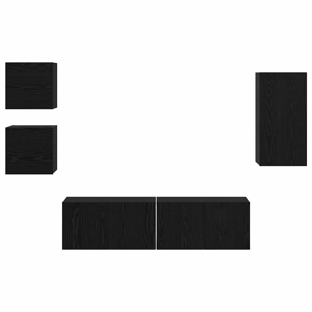 Conjunto de mueble de TV 5 pcs Roble Negro Madera de ingeniería