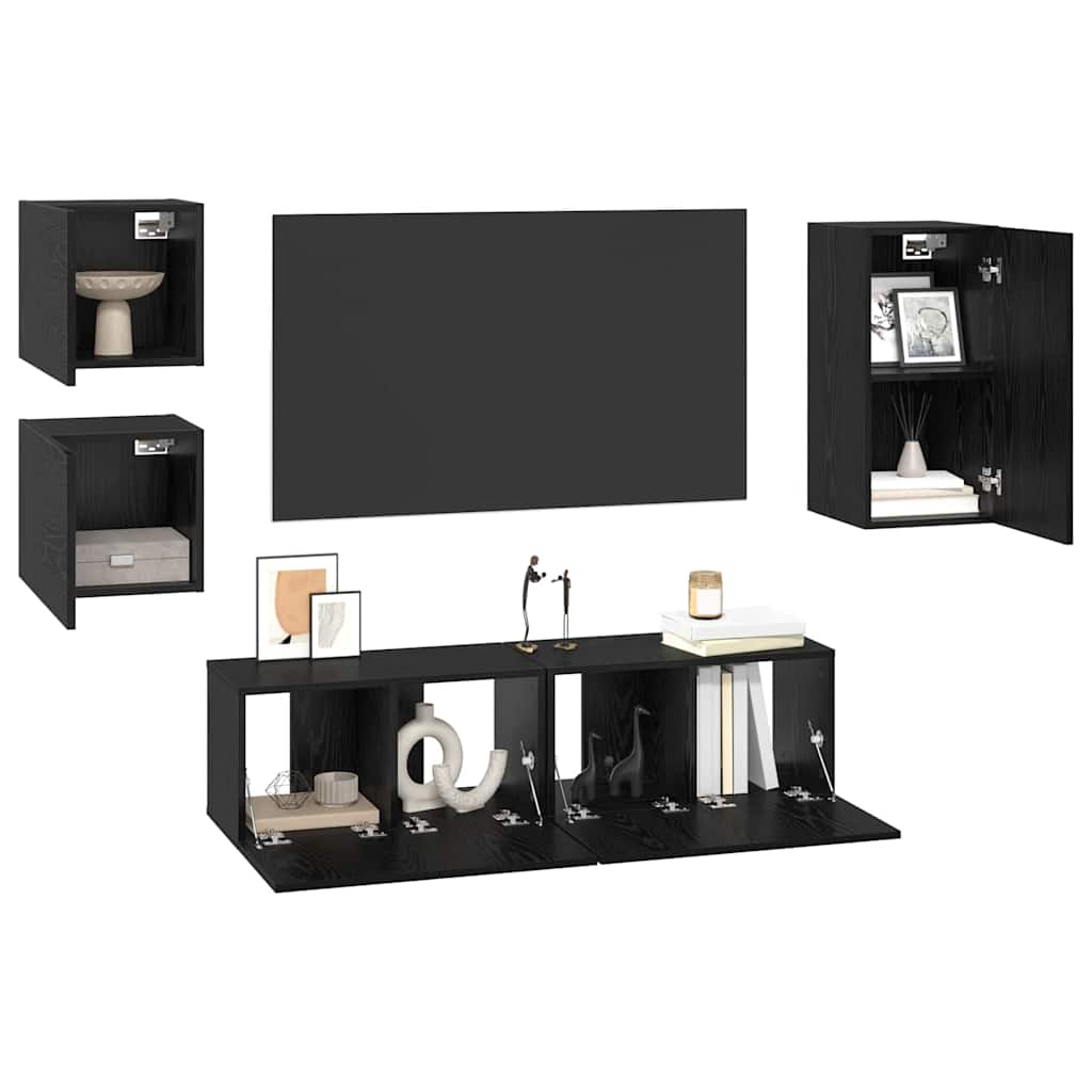 Conjunto de mueble de TV 5 pcs Roble Negro Madera de ingeniería