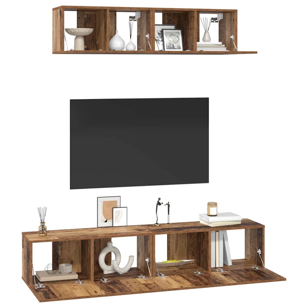 Conjunto de mueble de TV 4 pcs Madera envejecida