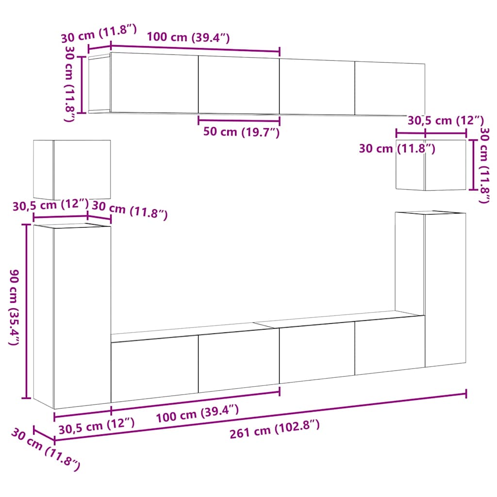 Unidades de TV 4 pcs Madera Vieja Madera contrachapada