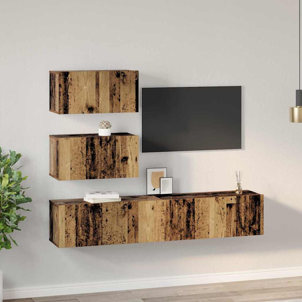 Conjunto de mueble de TV 4 pcs Madera envejecida