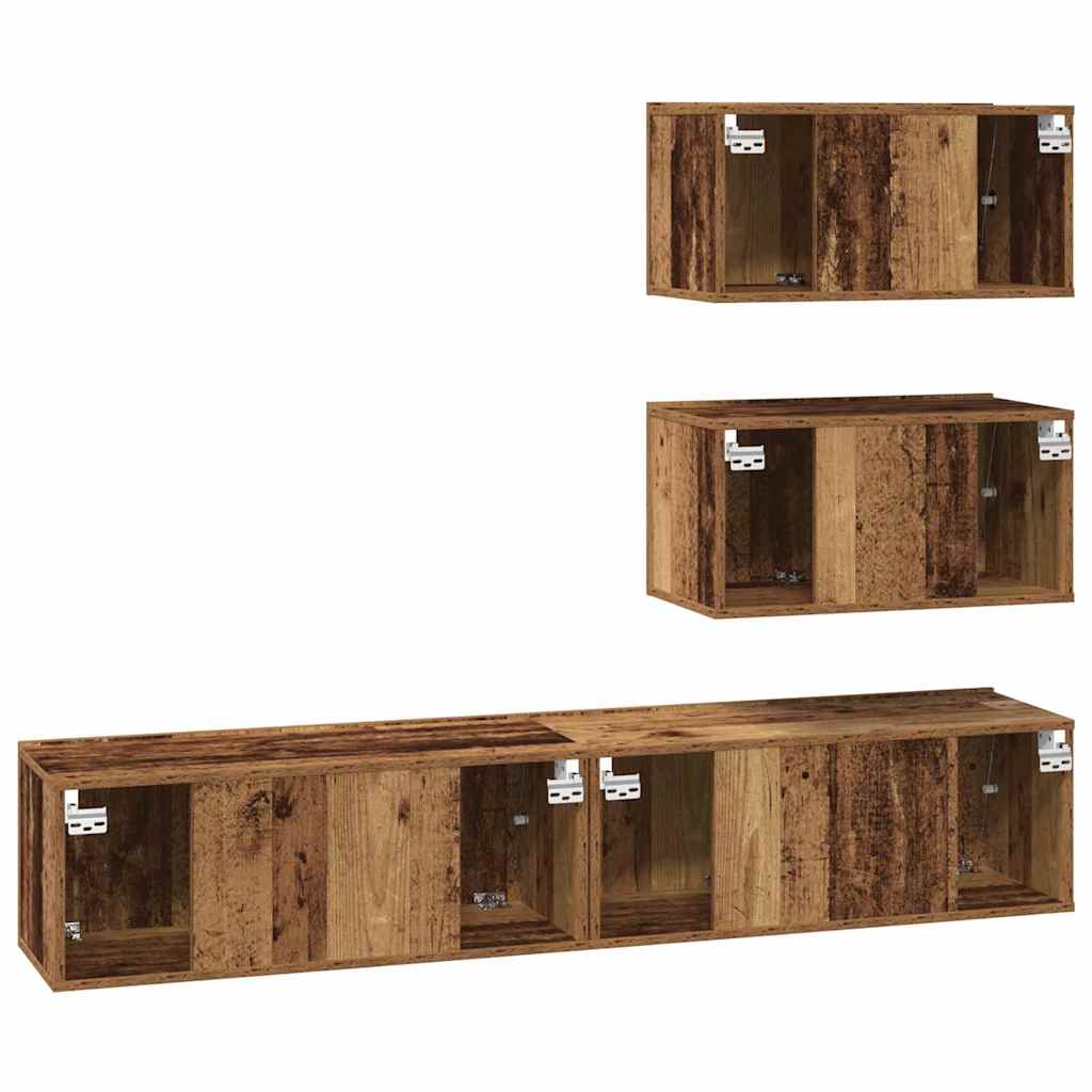 Conjunto de mueble de TV 4 pcs Madera envejecida