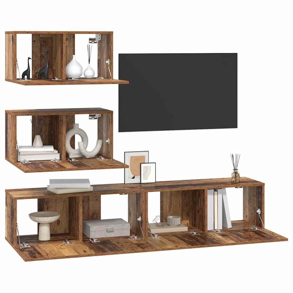 Conjunto de mueble de TV 4 pcs Madera envejecida
