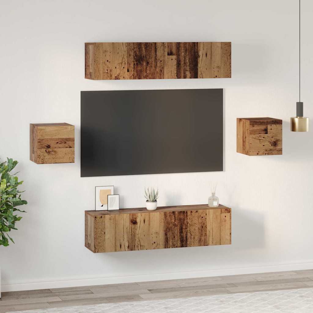 Conjunto de mueble de TV 6 pcs Madera envejecida