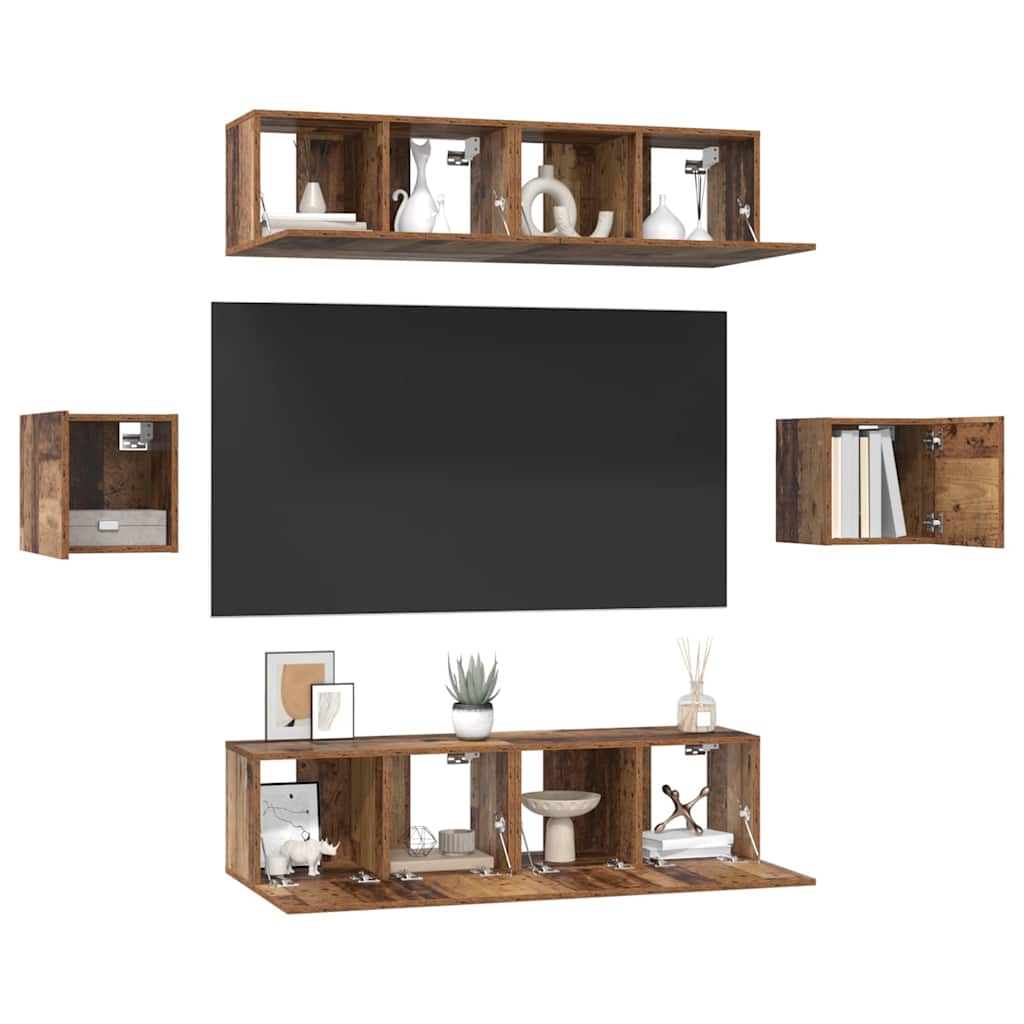 Conjunto de mueble de TV 6 pcs Madera envejecida