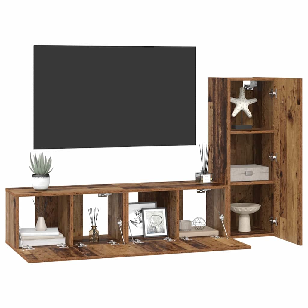Conjunto de mueble de TV 3 pcs Madera envejecida