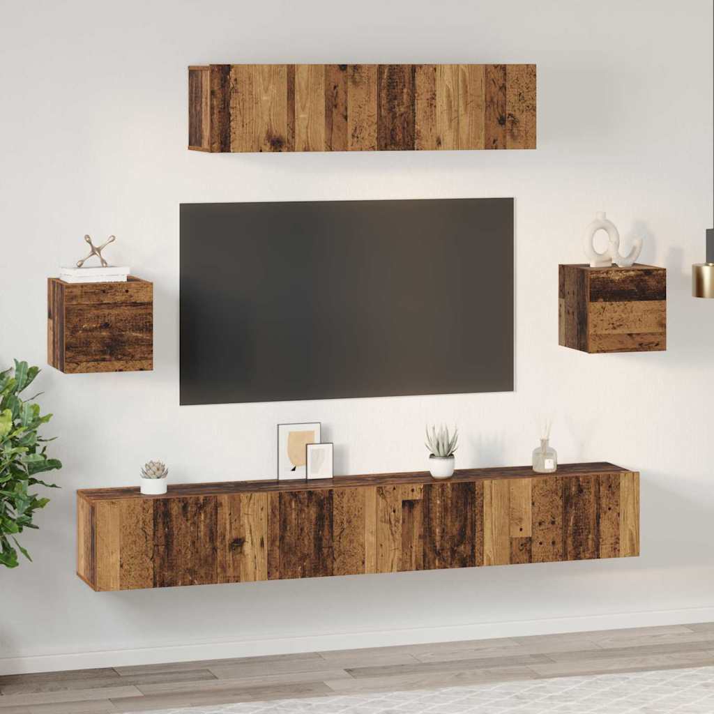 Conjunto de mueble de TV 7 pcs Madera envejecida