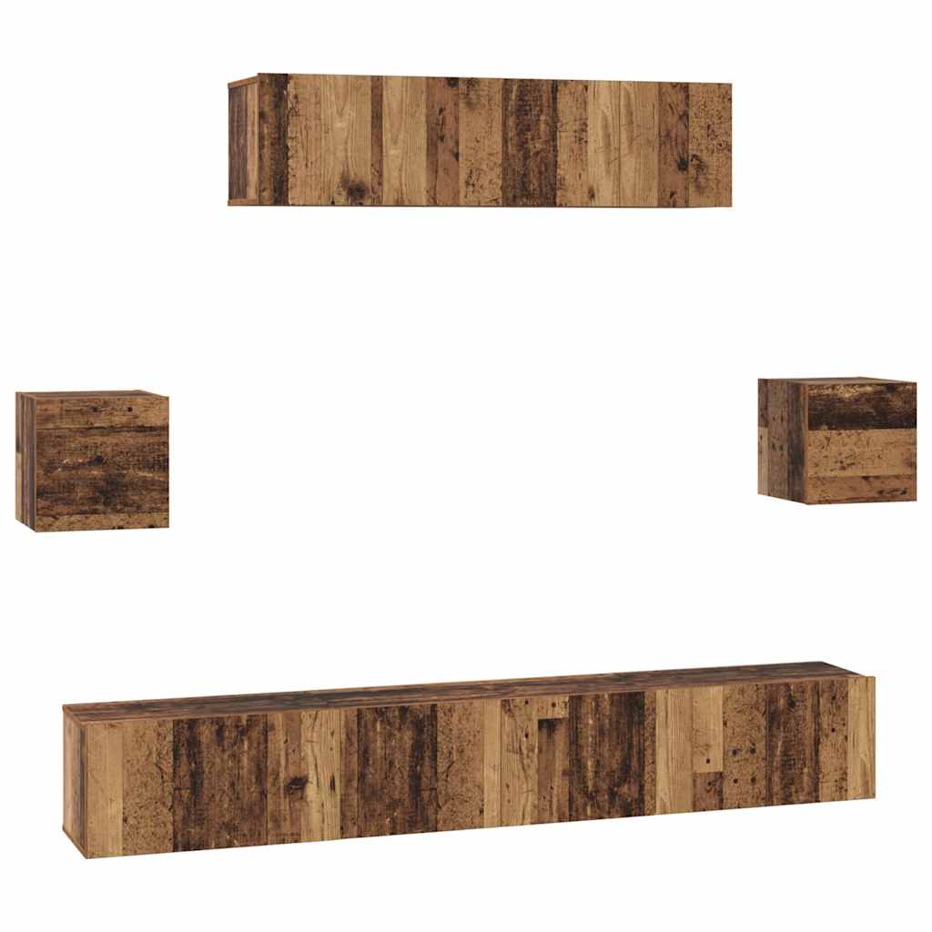 Conjunto de mueble de TV 7 pcs Madera envejecida