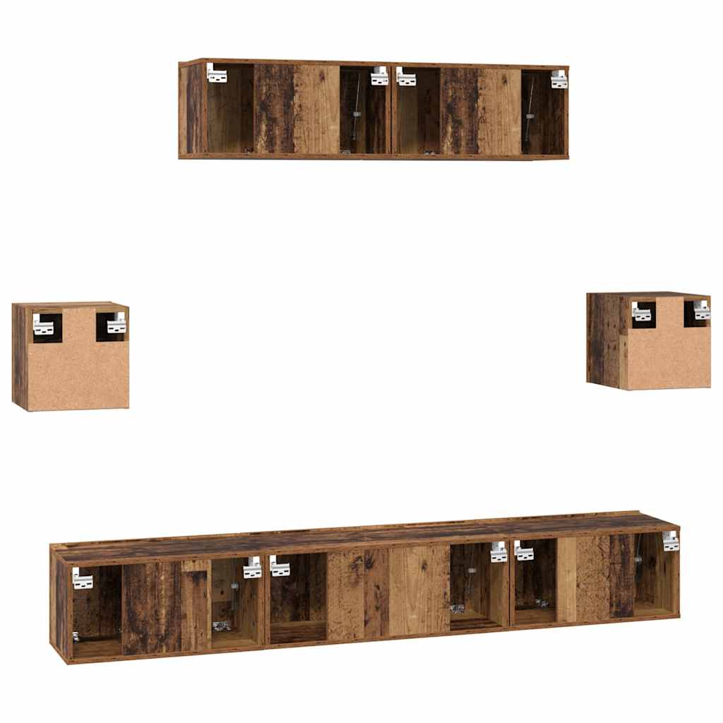 Conjunto de mueble de TV 7 pcs Madera envejecida