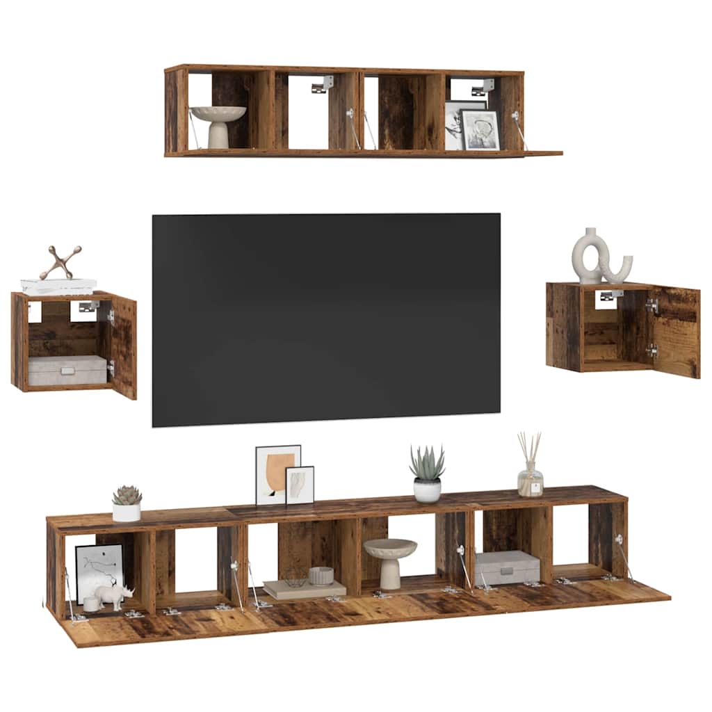 Conjunto de mueble de TV 7 pcs Madera envejecida