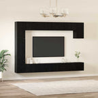 Conjunto de mueble de TV 9 pcs Roble Negro Madera contrachapada